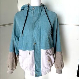 Colorblock Hooded Corduroy Jacket -